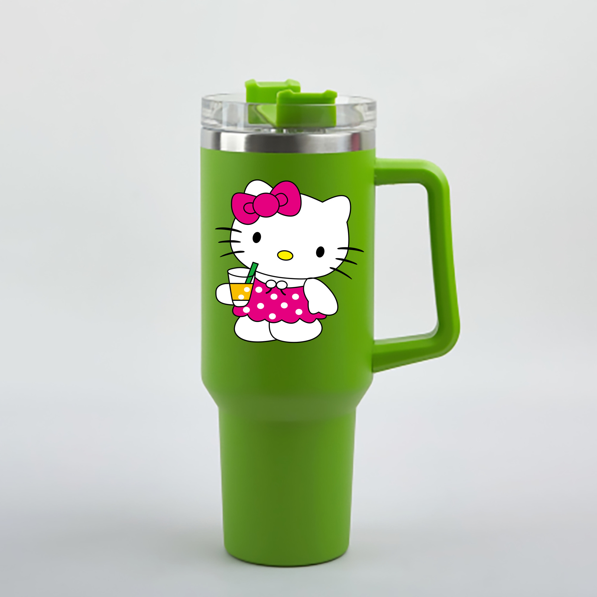 （画像用） Hello Kitty ハローキティ 1200mL車用タンブラー - クリスタルステッカー（プラスチックストロー付き）